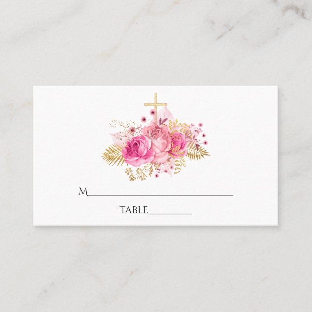 Carte De Placement Fleurs tropicales rose et or (Devant)