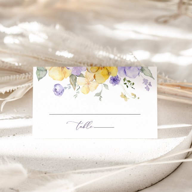 Carte De Placement Fleurs violettes, Fleurs Jaunes, Verdure, Mariage (Créateur téléchargé)