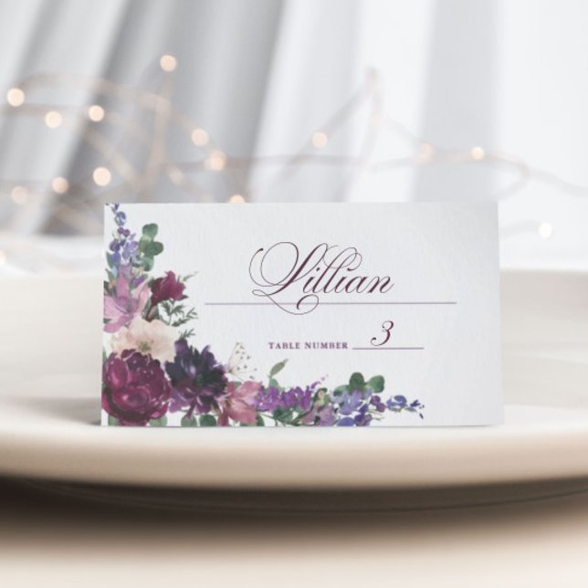 Carte De Placement Fleurs violettes luxuriantes | Mariage romantique (Créateur téléchargé)