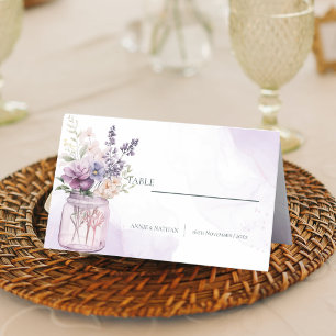 Carte De Placement Fleurs violettes Mason Jar Réception de mariage fl