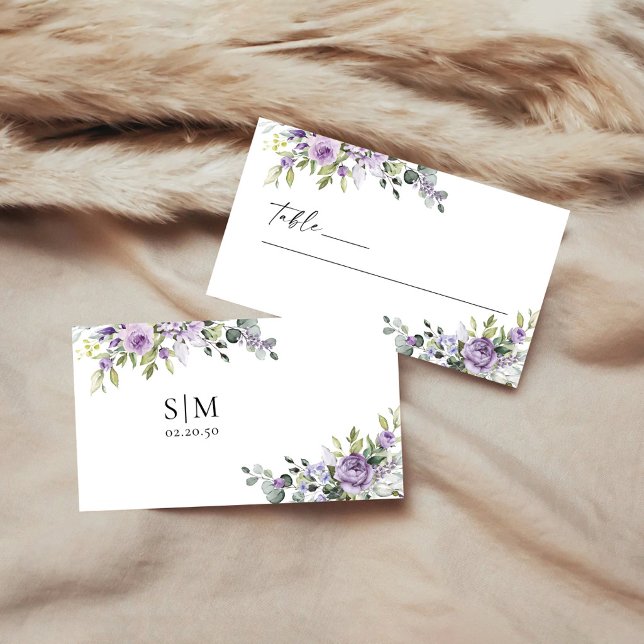 Carte De Placement Fleurs Violettes Romantiques Mariage Plié (Créateur téléchargé)