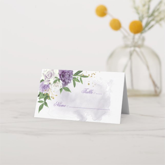Carte De Placement fleurs violettes vert feuille botanique (Devant)