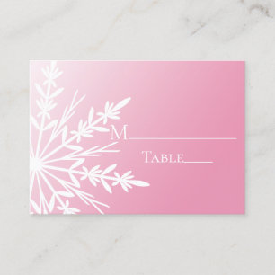 Carte De Placement Flocon de neige blanc sur Pink Winter Wedding Cart