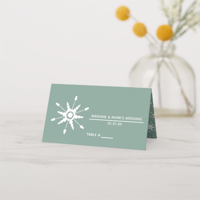 Carte De Placement Flocons de neige modernes en pointillés, mariage d (Devant)