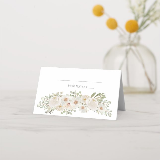 Carte De Placement Floral blanc Élégant Mariage romantique (Devant)