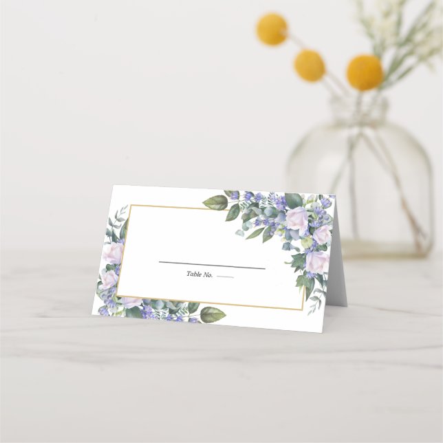 Carte De Placement Floral bleu blanc (Devant)
