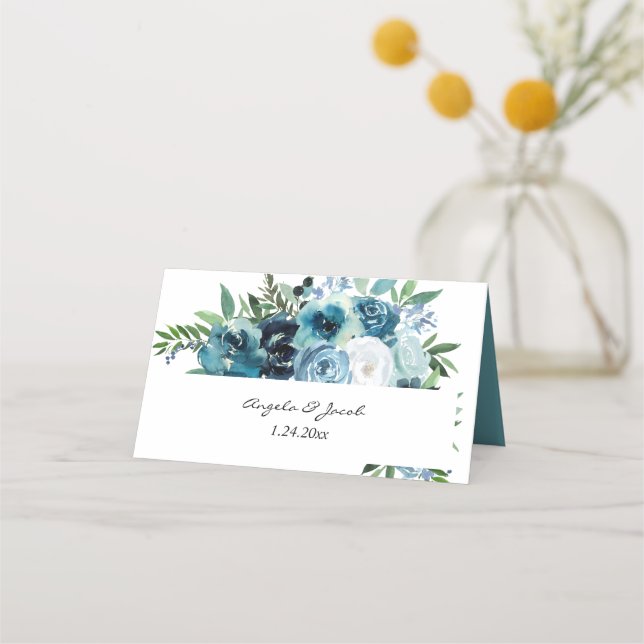 Carte De Placement Floral bleu Dusty 2 version 2 (Dos)