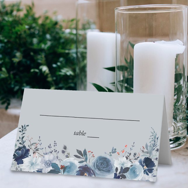 Carte De Placement Floral bleu et marine - gris bleu (Créateur téléchargé)
