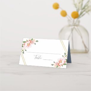 Carte De Placement Floral Blush or géométrique Dusty Mariage bleu