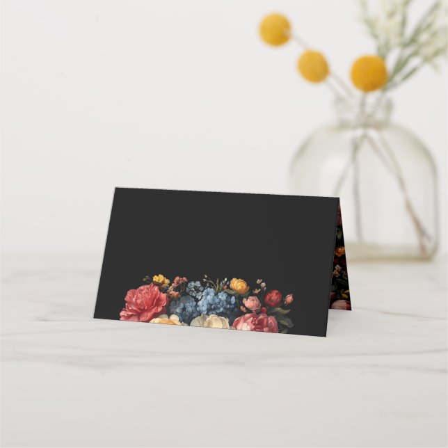 Carte De Placement Floral Botanique Moody Mariage noir (Devant)