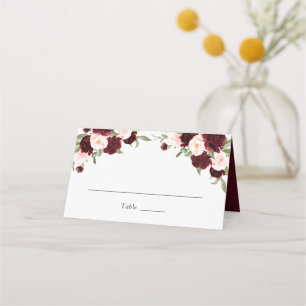 Carte De Placement Floral Bourgogne Bleu Vert Élégant Mariage