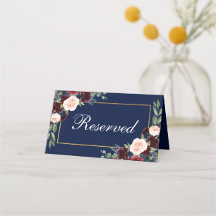 Carte De Placement Floral Burgundy Blue Gold Mariage Réservé