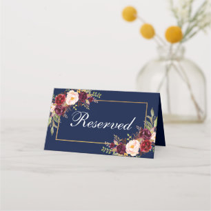 Carte De Placement Floral Burgundy Blue Mariage Réservé