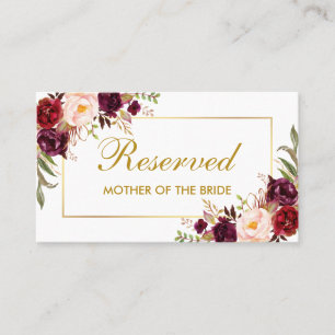Carte De Placement Floral Burgundy Gold Mariage Nom réservé
