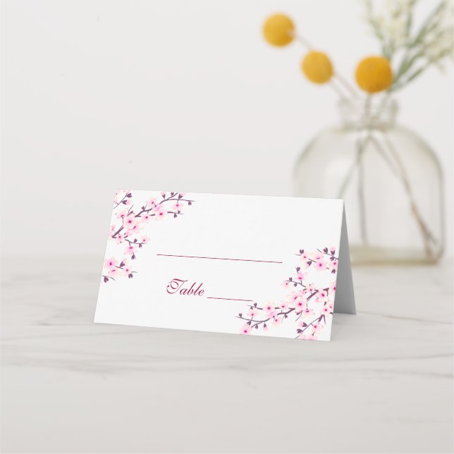 Carte De Placement Floral Cerisier Fleur rose Mariage blanc (Devant)