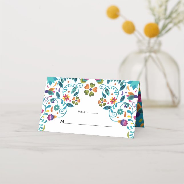 Carte De Placement Floral coloré Élégant Mariage mexicain (Devant)