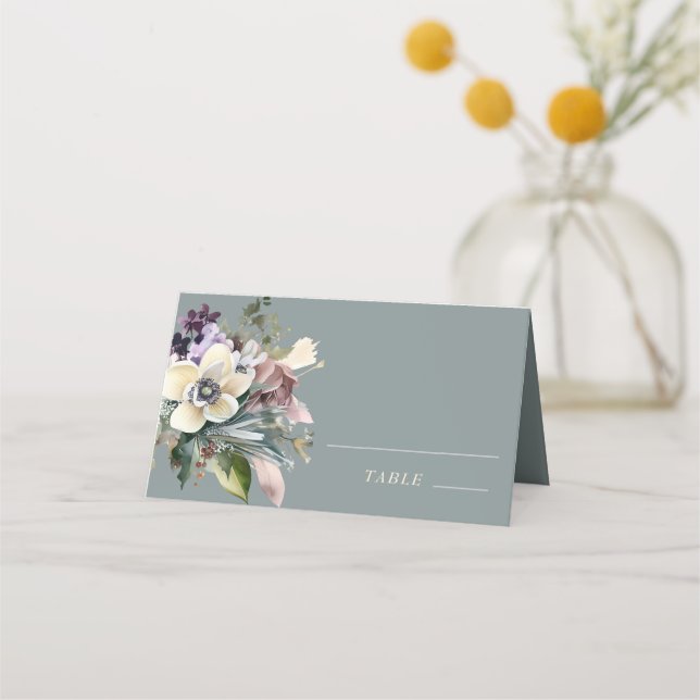 Carte De Placement Floral d'hiver | Mariage de vacances (Devant)