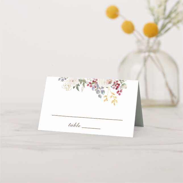 Carte De Placement Floral d'hiver Roses blanches Berries rouges Maria (Devant)