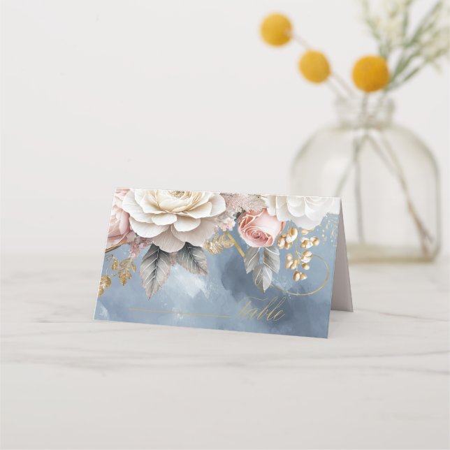 Carte De Placement Floral Drama Mariage Blue ID1022 (Devant)