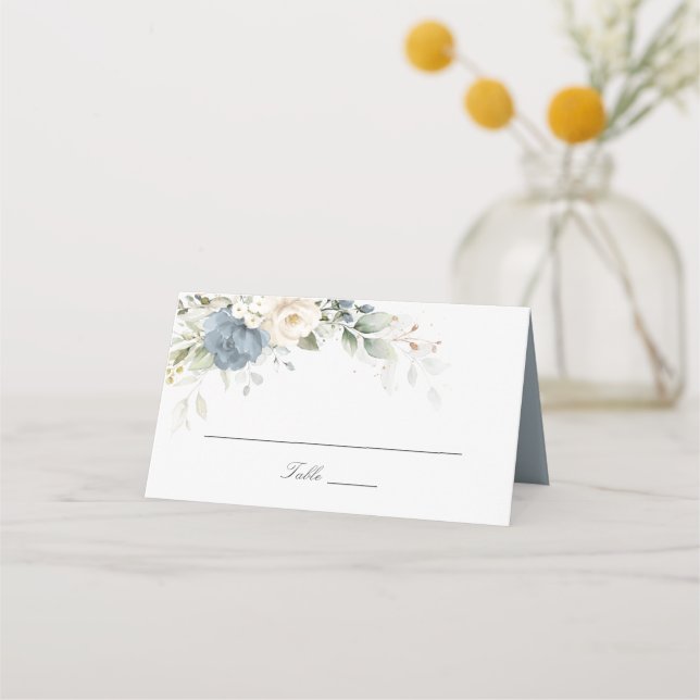 Carte De Placement Floral Dusty Blue Greenery Mariage élégant (Devant)