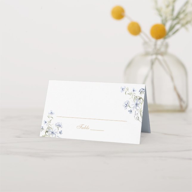 Carte De Placement Floral Elegant Dusty Blue Mariage Place Card (Devant)