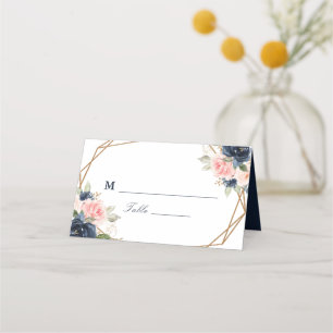 Carte De Placement Floral Marine & bleu aquarelle mariage géométrique