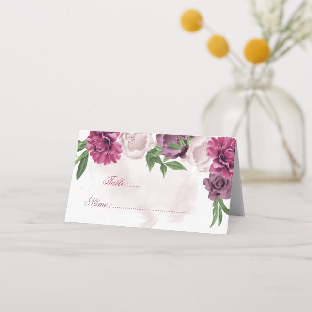 carte de placement floral mauve rose (Devant)