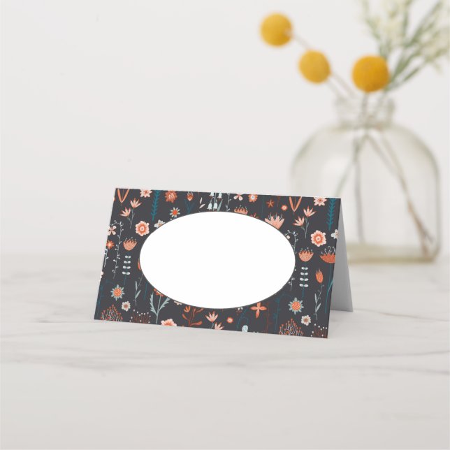 Carte De Placement Floral moderne foncé simple Mariage (Devant)