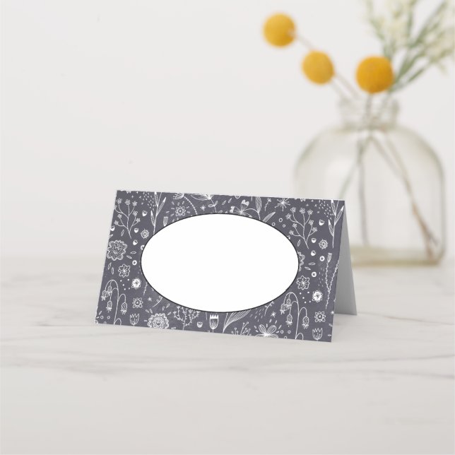 Carte De Placement Floral noir et blanc moderne (Devant)