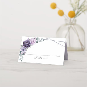 Carte De Placement Floral Plum violet Argent Floroms Mariage géométri