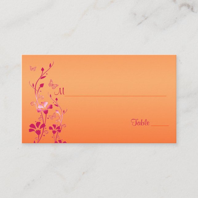Carte De Placement Floral rose et orange avec Papillons (Devant)