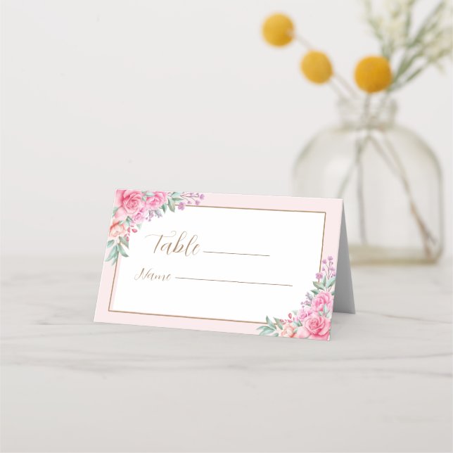 Carte De Placement Floral rose Mariage géométrique (Devant)
