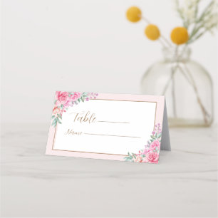 Carte De Placement Floral rose Mariage géométrique