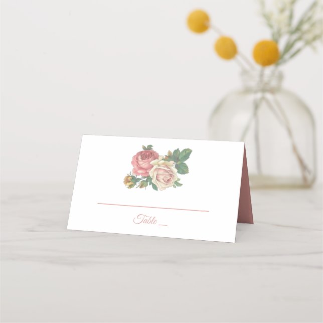 Carte De Placement Floral Rose Rose Flower Mariage, Partie d'engageme (Devant)
