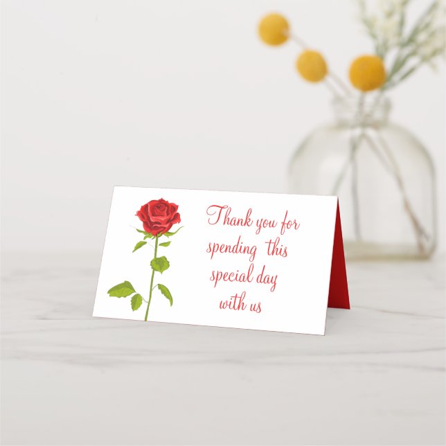 Carte De Placement Floral Rouge Rose Mariage Merci Botanique (Devant)