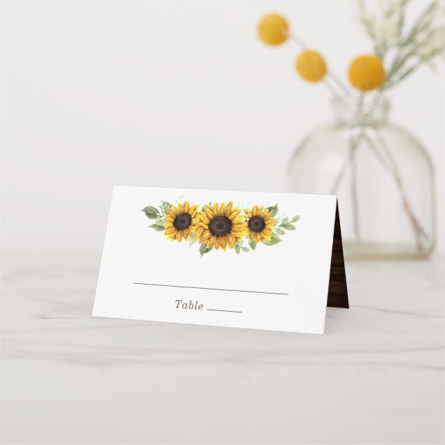 Carte De Placement Floral Rustique Tournesol Vert Romantique (Devant)