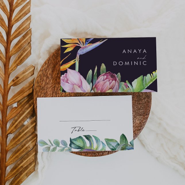 Carte De Placement Floral tropical coloré | Mariage violet (Créateur téléchargé)