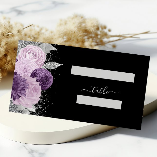 Carte De Placement Floral violet Parties scintillant argent Mariage n (Créateur téléchargé)
