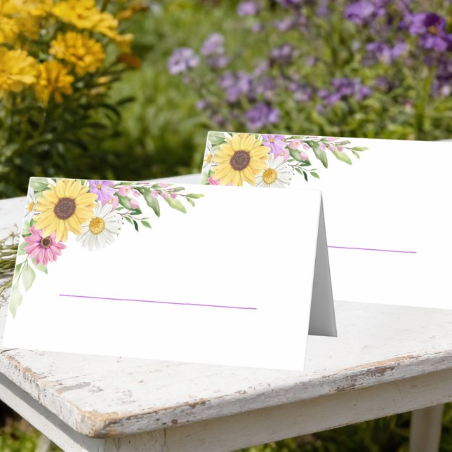 Carte De Placement Floral Wedding Sunflower Daisy Wildflower Escort (Créateur téléchargé)