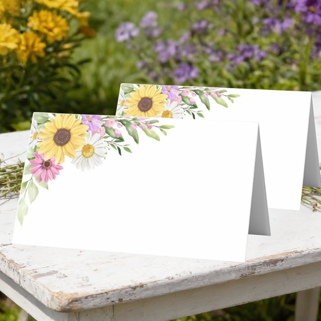 Carte De Placement Floral Wedding Sunflower Daisy Wildflower Escort (Créateur téléchargé)