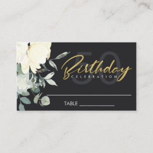 CARTE DE PLACEMENT FLORALE D'EAU FLORALE BUNCH IVORY NOIR ANNIVERSAIR