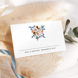 Carte De Placement Florales d'hiver moderne Noms Date Mariage Place V
