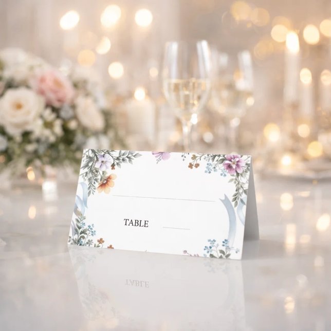 Carte De Placement Florals Blue Ribbon Place Cards Elegant (Créateur téléchargé)