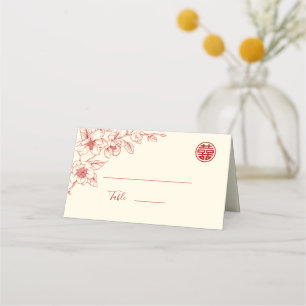 Carte De Placement Flore à la crème rouge Mariage chinois