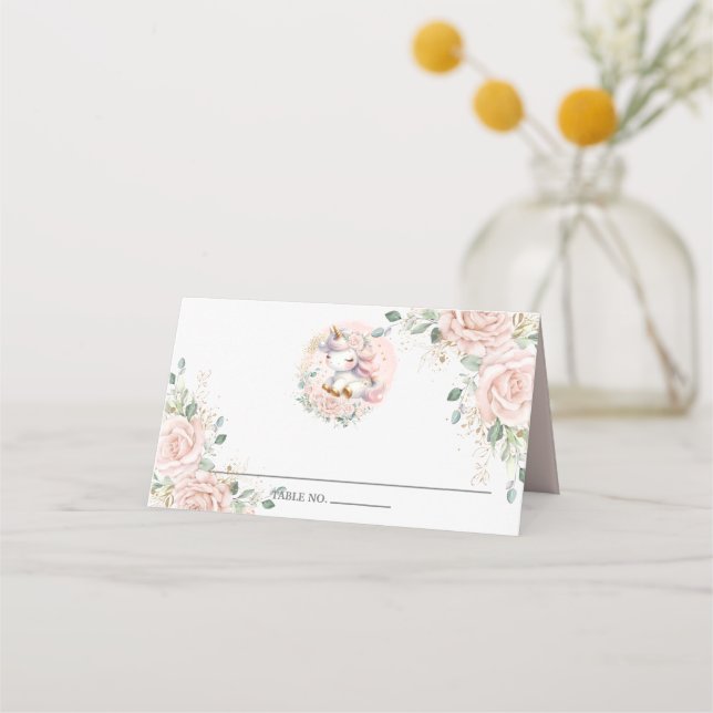 Carte De Placement Flore rose doux Rose mignon Unicorn (Devant)