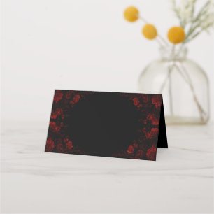 Carte De Placement Flore rouge profond Élégant Mariage gothique