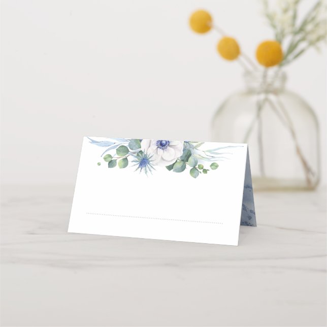 Carte De Placement Flore Vert Élégant Dusty Blue Mariage (Devant)