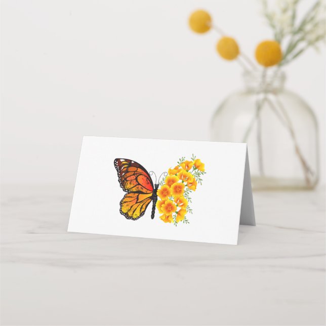 Carte De Placement Flower Butterfly with Yellow California Poppy (Devant)