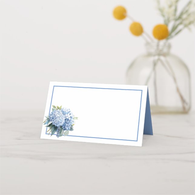 Carte De Placement Folded Name Place Card-Blue Hydrangeas (Devant)