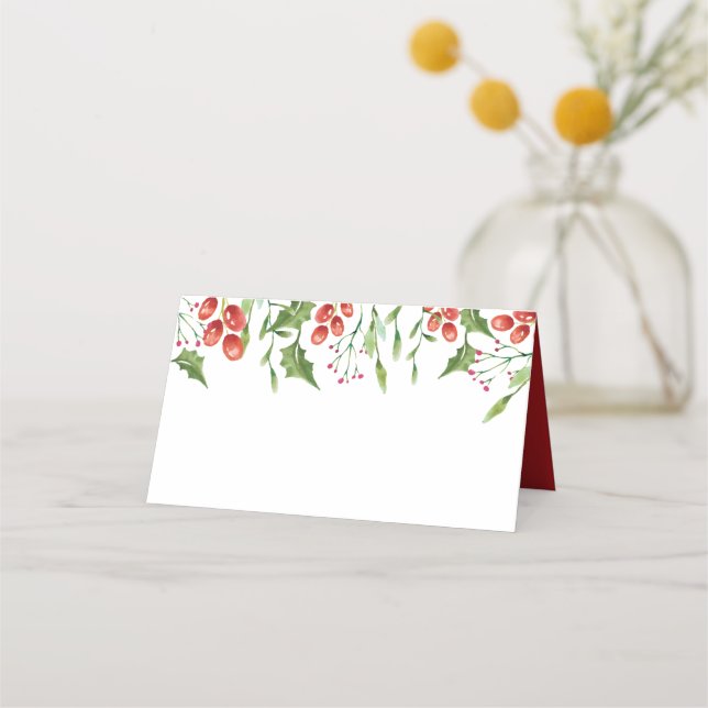 Carte De Placement Foliage de baies d'aquarelle Holly | Fêtes (Devant)